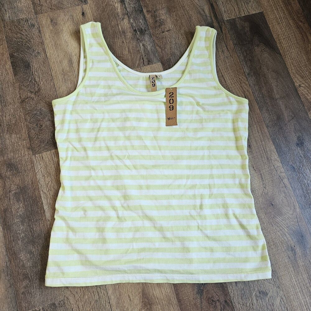 209 Women’s Lime & White Striped Tank Top Size S NWT